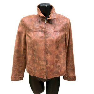 IRKA  Womens Leather Jacket Size Medium Brown Collared Long Sleeve
